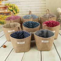 Cotton Linen Flower Pot Small Sack Hanging Jute Dot Striped Storage Basket Bag