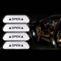4ชิ้นสติกเกอร์ติดประตูรถแถบสติ๊กเกอร์สะท้อนแสงฟลูออเรสเซนต์เตือนความปลอดภัยสากลเตือนการเปิดการป้องกันความสนใจ