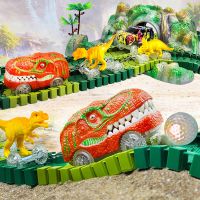 Dinosaur Train Toys-252 pcs Create A Dinosaur World Road Race-Flexible Track Playset ,Dinosaurs Toys Race Car for Old boy Girls