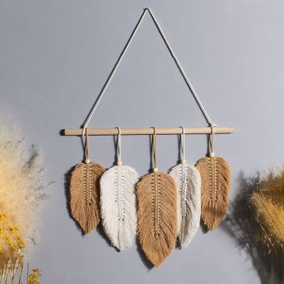 Leaf Macrame Wall Hanging Boho Room Home Decor Woven Aesthetic Wall Tapestry Home Living Room Wedding Christmas Decoration Gift