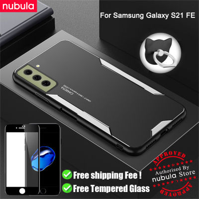NUBULA For Samsung Galaxy S21 FE 5G (6.4)inch Casing Metal Aluminum Alloy Matte Back Case Anti-Scratch CellPhone Case Cover Ring Holder Free Tempered Glass Screen Protector For Samsung Galaxy S21FE 5G