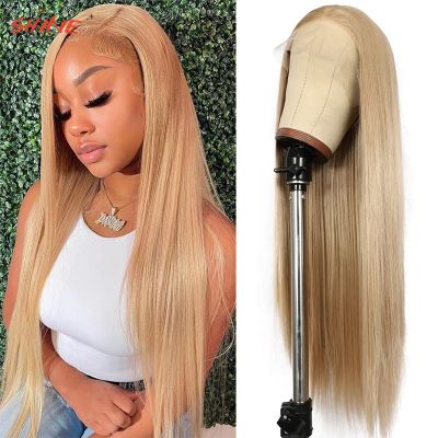 【jw】♕✕ Honey Blonde Wig Synthethic Straight Temperature Woman 27 Cheap Ash Fake Hair