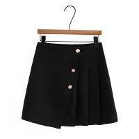 【มีไซส์ใหญ่】Plus Size XL-5XL Womens Elastic Waist Black Skirts Solid Color Elegant Irregular Female Mini Skirts