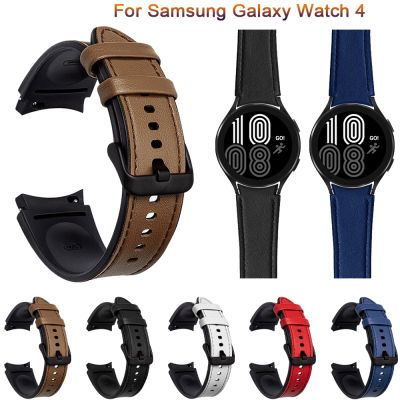 （A Decent035）สายหนังซิลิโคนอย่างเป็นทางการสำหรับ Samsung Galaxy Watch 4คลาสสิก46มม. 42มม./Watch4 44มม. 40มม. แถบโลหะหัวเข็มขัดสายรัดข้อมือเข็มขัด
