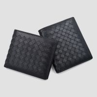 2023 New★ Bs leather mens wallet horizontal section short section lambskin woven vertical section mens wallet youth ultra-thin multi-card slot