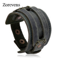 ZORCVENS สร้อยข้อมือหนังแท้กว้างสำหรับผู้ชายแฟชั่นใหม่กำไลข้อมือกว้างสีน้ำตาลและกำไลข้อมือพังค์แนววินเทจเครื่องประดับผู้ชาย