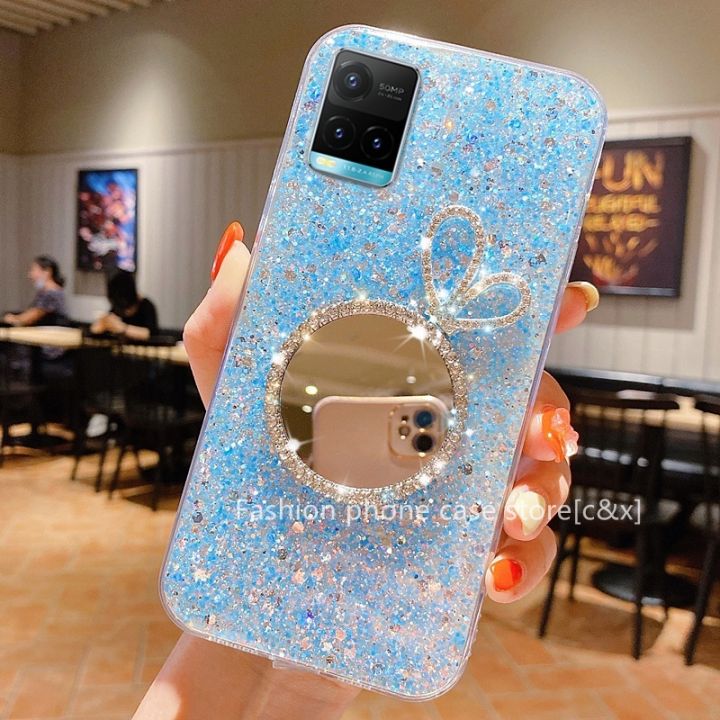 new-เคส-vivo-y21-y21s-y33s-v21e-v21-5g-เคสโทรศัพท-sequins-candy-colors-phone-case-with-makeup-mirror-glitter-soft-back-cover-2021