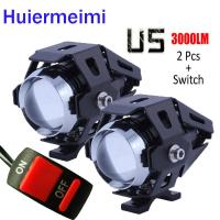 Huiermeimi ไฟหน้ารถมอเตอร์ไซค์แบบ LED มอเตอร์ไซค์125W 3000LMW 12V U5ไฟหน้ารถมอเตอร์ไซด์ไฟสปอตไลท์ขับขี่ไฟสปอร์ตไลท์ DRL 2ชิ้น