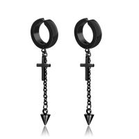 1Piece Punk Titanium Steel Ear Earrings For Men Women Cross Black No Pierced Fake Ear Circle New Pop Jewelry