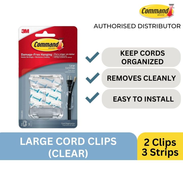 Clear Large Cord Clips, 2 Clips, 3 Strips/Pack