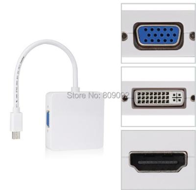 Kualitas Tinggi 3 In 1 Mini DP Displayport Thunderbolt Ke HDMI DVI Adaptor VGA untuk Apple MacBook