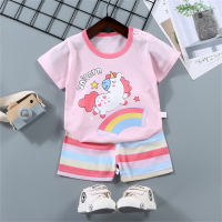 TINGQI For 0-7 Years Kids Girls Pink Color Lovely T-shirts Tops and Shorts 2Pieces/set Pyjamas Suit Short Sleeves Sports Playing Wear Cotton and Comfortable Clothing Sets