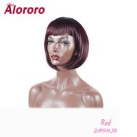 Alororo Short Synthetic Wigs for Black Women 10 inch bob Black Wig with Bangs Heat Resistant Cosplay Wig Daily False Hair Gift ของขวัญ