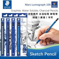 STAEDTLER 100กราไฟท์ที่ละลายน้ำได้ดินสอวาดรูปมาร์สลูโมกราฟนักเรียนอุปกรณ์ศิลปะนุ่มปานกลางดินสอถ่านแข็ง