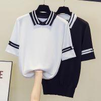 Plus Big Size Summer Short Sleeve Striped Pullover Women Sweater Knitted 2021 Sweaters Tops Korean Pull Femme Jumper Female