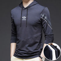 ขายร้อน Adidase - ผู้ชายน้ำแข็งผ้าไหม Pullover แขนยาวผู้ชายสีทึบเสื้อยืดด้านบน