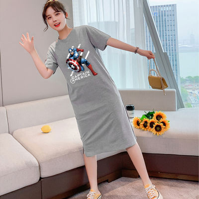 Q258เดรสยาวเสื้อยืดแฟชั่นผู้หญิงสไตล์เกาหลี คอกลมแขนสั้น เนื้อผ้ายืดหยุ่นดี กระโปรงเสื้อยืดทรงสวย แนวหวานสดวัยรุ่นน่ารั