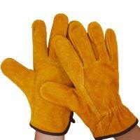 A PairSet Fireproof Durable Yellow Cow Leather Welder Gloves Anti-Heat Work Safety Gloves For Welding Metal Hand Tools