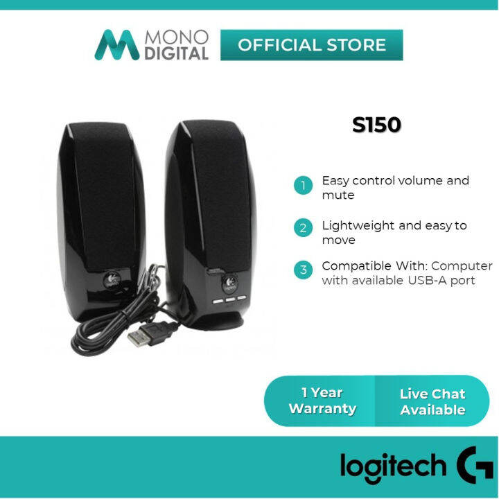 Logitech S150 Wired Usb Stereo Speakers Lightweight Amber Led Light