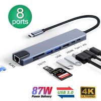 8in1 USB C HUB Tipe C Splitter ke HDMI 4K Thunderbolt 3 stasiun Dok adaptor Laptop dengan PD SD TF RJ45 untuk Macbook Air iPad