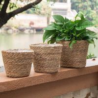 Home Garden Straw Weaving Flower Pot Plant Container Home Living Room Planters For Indoor Plants