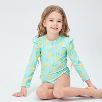 Pineapple Print Kids Swimwear with Hat Sunscreen Swimsuit Baby Girls Swimwear with Long Sleeve Children Swimming Suit