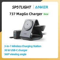 Anker ที่ชาร์จ737 MagGo 3-In-1,ที่ชาร์จที่ชาร์จแบบไร้สาย MagSafe พร้อมระบบชาร์จไว15W สูงสุดได้รับการรับรองจาก MFi แท่นวางสำหรับมืออาชีพ