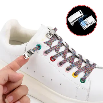 1Pair Metal Lock Shoelaces Round Elastic Shoe Laces Special No Tie