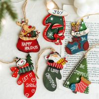 New Year 2022 Xmas Christmas Wood Pendant Wooden Painted Xmas Tree Drop Ornaments Decorations for Home Kids Gifts Navidad 2021