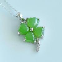 Natural Nephrite สีเขียวหยก Four Leaf Clover จี้สร้อยคอ S925เงินสเตอร์ลิง Hetian Jades Charms Amulets สร้อยคอ