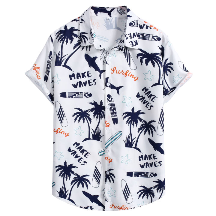 Short sleeved Shirt for Men Blouse White Coconut Shark surfboard ...