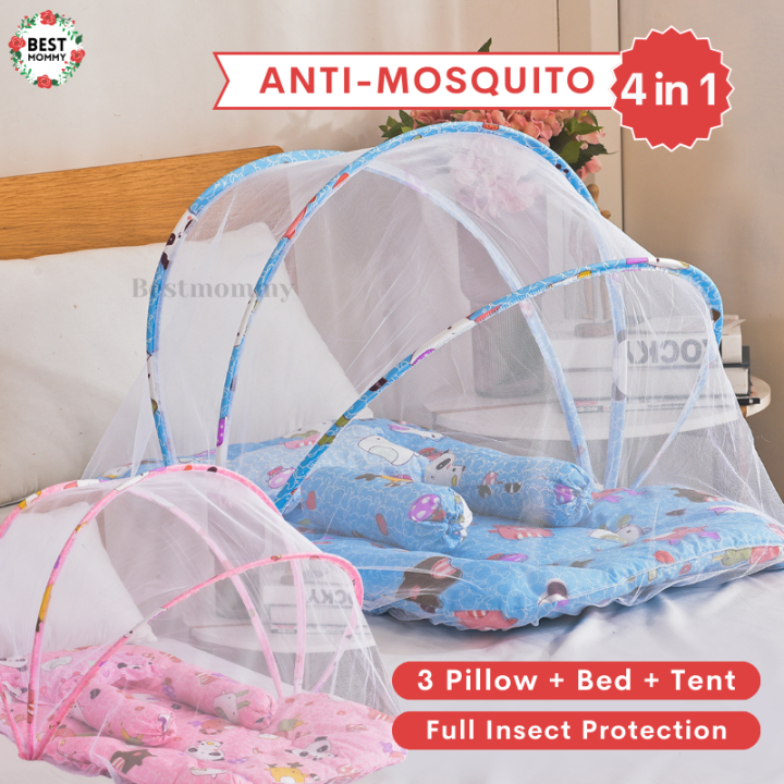 BESTMOMMY 4IN1 Baby Mosquito Net Foldable Anti Mosquito Net For Crib With 3 Pillow Set Lazada PH