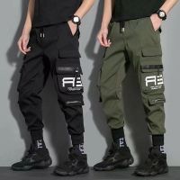 Thin Streetwear Casual Pants Men Ribbons Harem Jogging Pants Male Slim Fit Spring Cargo Pants Multi-Pockets Women Trouser J9