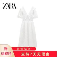 ZARA1930303 French V-Neck Loose Midi Puff Sleeve Hollow Embroidery Dress 01930303251