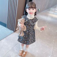 Korean Girls Dresses Floral Print Fuzzy Vest Coat Two Piece Sets Kids Clothes Winter Warm Boutique Clothing Childrens Skirts