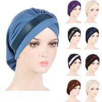 Tudung หมวกคลุมผ้าพันคอพันศีรษะได้มีกลิตเตอร์สำหรับผู้หญิงมีหมวกอำพรางจีบไขว้หมวกสำหรับใส่ด้านในมีกลิตเตอร์