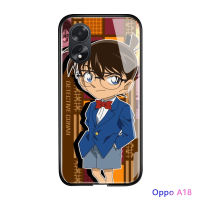 เคสใส่โทรศัพท์สำหรับ OPPO A38 A18กันกระแทกอะนิเมะสำหรับเด็กผู้หญิงผู้หญิงเคสนักสืบโคนันเคสปิด Jimmy Kudo กระจกนิรภัยมันวาวฝาหลังโทรศัพท์