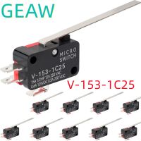 10Pcs Lead Limit Switch Long Straight Hinge Lever SPDT 3 Pin Snap Action Micro Switch V 153 1C25 Momentary Micro Limit Switch