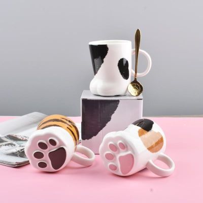 【High-end cups】จัดส่งฟรีแก้วถ้วยกาแฟสเตอริโอแมว39;S Paw ถ้วยเซรามิกอาหารเช้าถ้วยสาวน่ารัก39;S ถ้วยนมด้วยช้อนแมวถ้วย KEDICAT