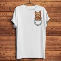 Cute Yorkshire Terrier Dog Puppy In Pocket Funny Tshirt Men White T Shirt Cool