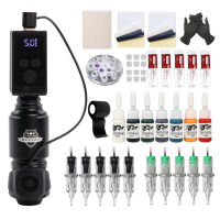 Professional Rocket Tattoo Machine Set Wireless Tattoo Power Supply With 10PCS Cartridge Needles RCA Interface Rotary Tattoo Kit