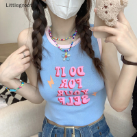 Littlegroot [2023 new HOT FASHION] เสื้อกั๊กเซ็กซี่ทรงสลิมฟิตแขนกุดสำหรับผู้หญิงเสื้อกล้ามโชว์สะดือเสื้อพิมพ์ลายตัวอักษร