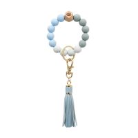 Silicone Wristlet Keychain Bracelet Car Beaded Key Ring Tassel Keychain Beaded Bangle for Women