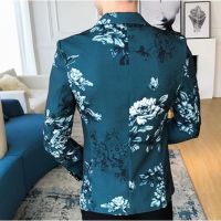 Floral Blazer Men Slim Fit Banquet Stage Mens Blazers and Suit Jackets Green