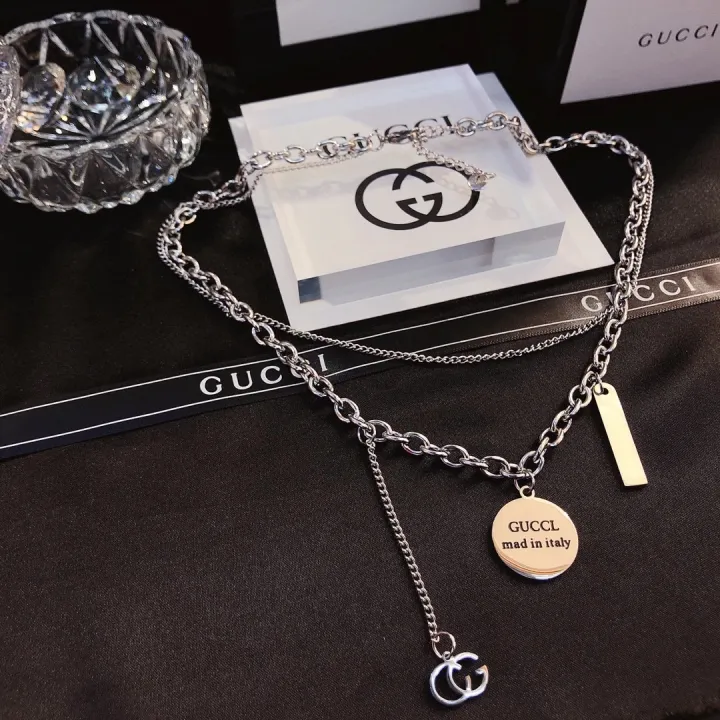 Casual Gucci Necklace Chain Letter Logo Double GG Choker Titanium Steel  Pendant Elegant Men Women Jewelry 