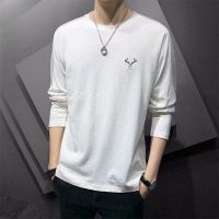 CODChuang Long Spring and autumn Hong Kong style simple slim long-sleeved T-shirt mens youth trend fashion round neck casual all-match student bottoming shirt