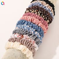 【CC】♨  Womens Pleated Hair Scrunchies Floral Printed Striped Dots Elastic Bands Ponytail Holder Accessories