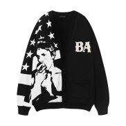 USA Cardigan - Màu đen - Áo khoác cardigan nam nữ unisex tay dài cổ V in