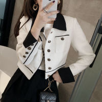 Elegant Coat Female Spring Autumn New Small Fragrance Short Jacket Color Matching Wild Female Slim Slimming Small Suit Jacket