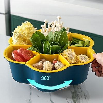 【CW】 Multifunctional Rotating Drain Basket Strainers Plastic Vegetable Hot Pot Storage Platter Fruit Plate Snack Tray